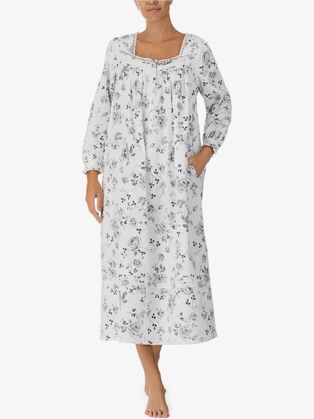 Eileen West Women's Floral 100% Cotton Flannel  Sleeve Nightgown M